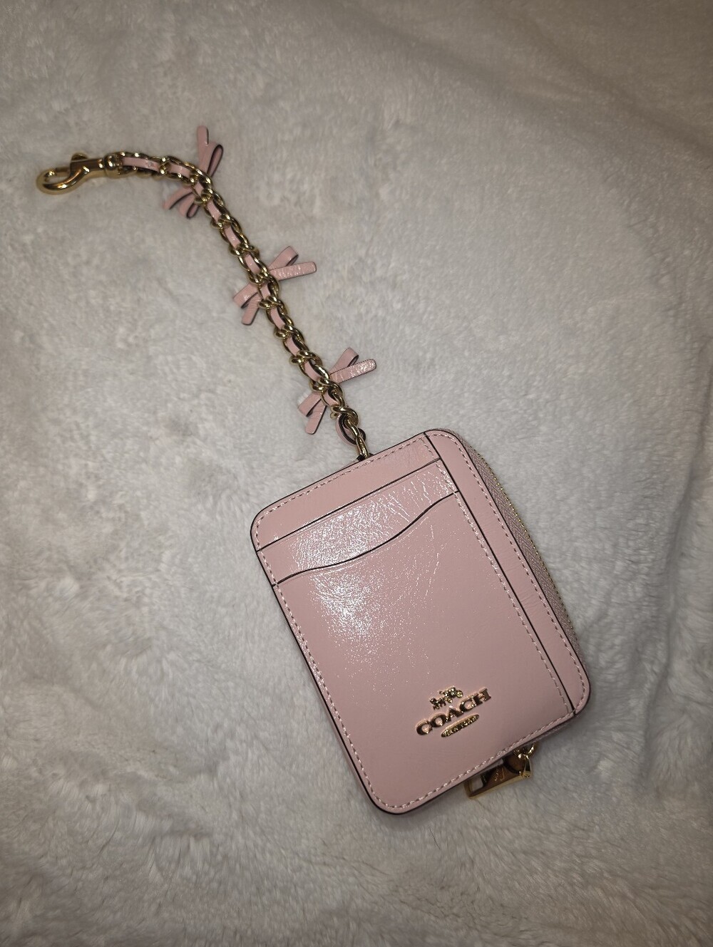 Coach Zip Card Case With Bows Chain Wristlet Leather CEC13 - Picture 5 of 7